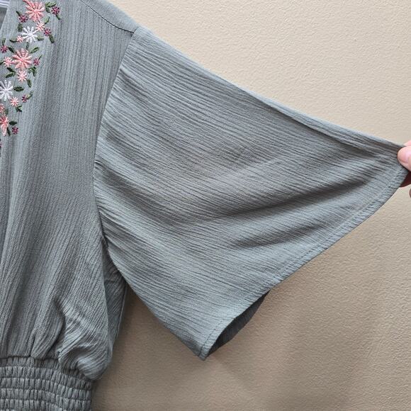 Blue Rain Women's Embroidered Floral Maxi Dress Flutter Sleeves Green Size Small - Picture 4 of 8